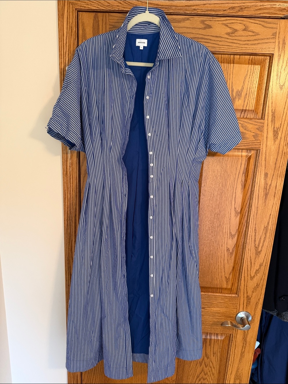 AUREUM Blue and White Striped Midi Shirt Dress